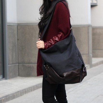 KA15 SAFFI CANVAS™ Sac en toile de Corps croisé. Sac à bandoulière. Sac seau. Noir et Cafe